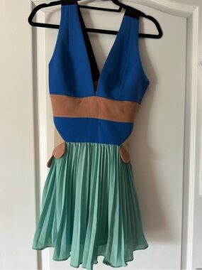 Three Floor Blue and Mint Colorblock Mini Dress